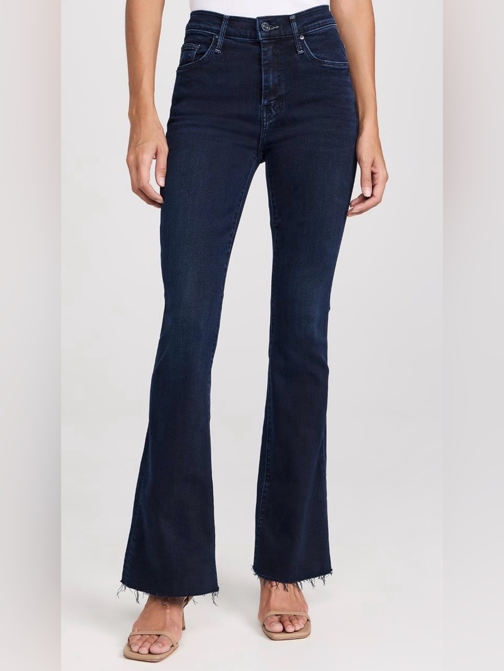 NEW MOTHER The Weekender Mid Rise Full Length, Dark Indigo Rinse, Size
25